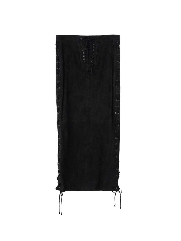 SUEDE SIDE LACE UP LONG SKIRT - 아데쿠베