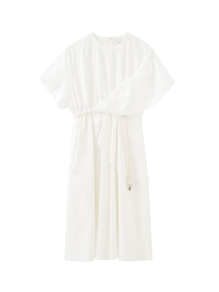 WHITE ASYMMETRIC RUFFLE DRESS  아키라 나카 화이트 에쉬메트릭 러플 드레스 - 아데쿠베