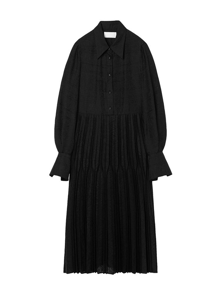 BLACK GEOMETRIC PATTERN MESH JACQUARD DRESS  마메 쿠로구치 블랙 지오메트릭 패턴 메쉬 자카드 드레스 - 아데쿠베