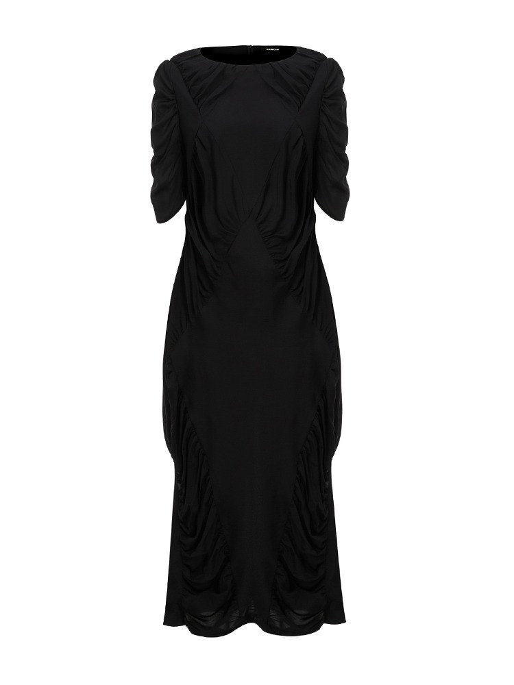 BLACK SHORT SLEEVES DRESS  한킴 블랙 체크 슬리브리스 드레스 - 아데쿠베