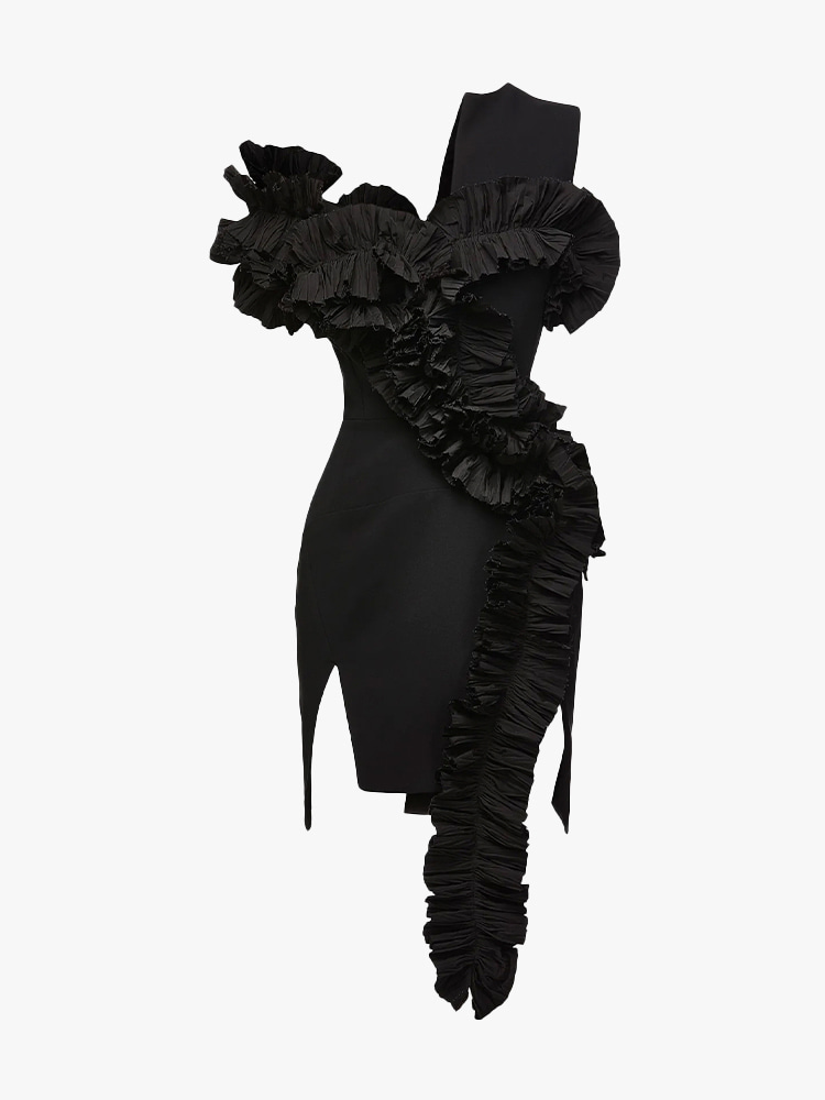 BLACK RUFFLE AVERY DRESS  마티체브스키 블랙 러플 에버리 드레스 - 아데쿠베