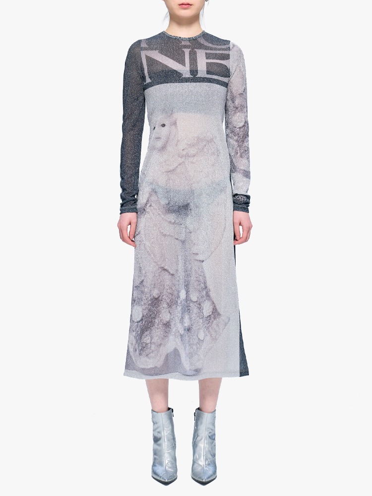 BLACK ANEGEL GRAPHIC GLITTER DRESS  요헤이 오노 블랙 엔젤 그래픽 글리터 드레스 - 아데쿠베