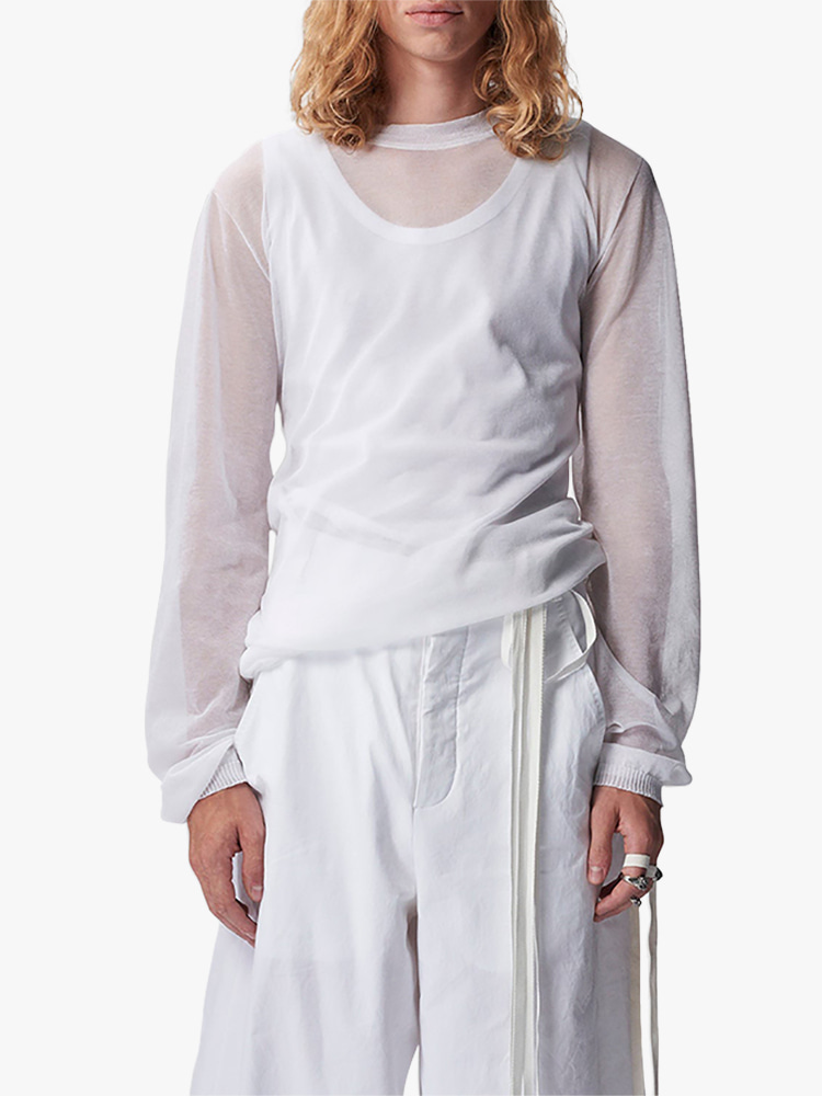 WHITE DIEDERIK LONG SLEEVE T-SHIRT  앤 드뮐미스터 화이트 디데릭 롱 슬리브 티셔츠 - 아데쿠베