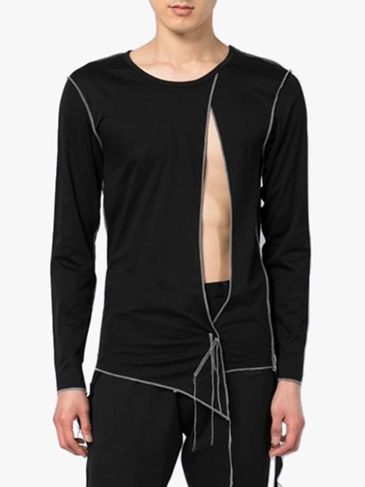 BLACK LAYERED SLIT LONG T-SHIRTS  설밤 블랙 레이어드 슬릿 롱 티셔츠 - 아데쿠베