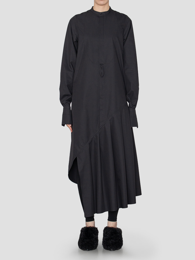 BLACK T/C BOSAM SHIRT DRESS  하이크(HYKE) 블랙 T/C 부점 셔츠 드레스 - 아데쿠베