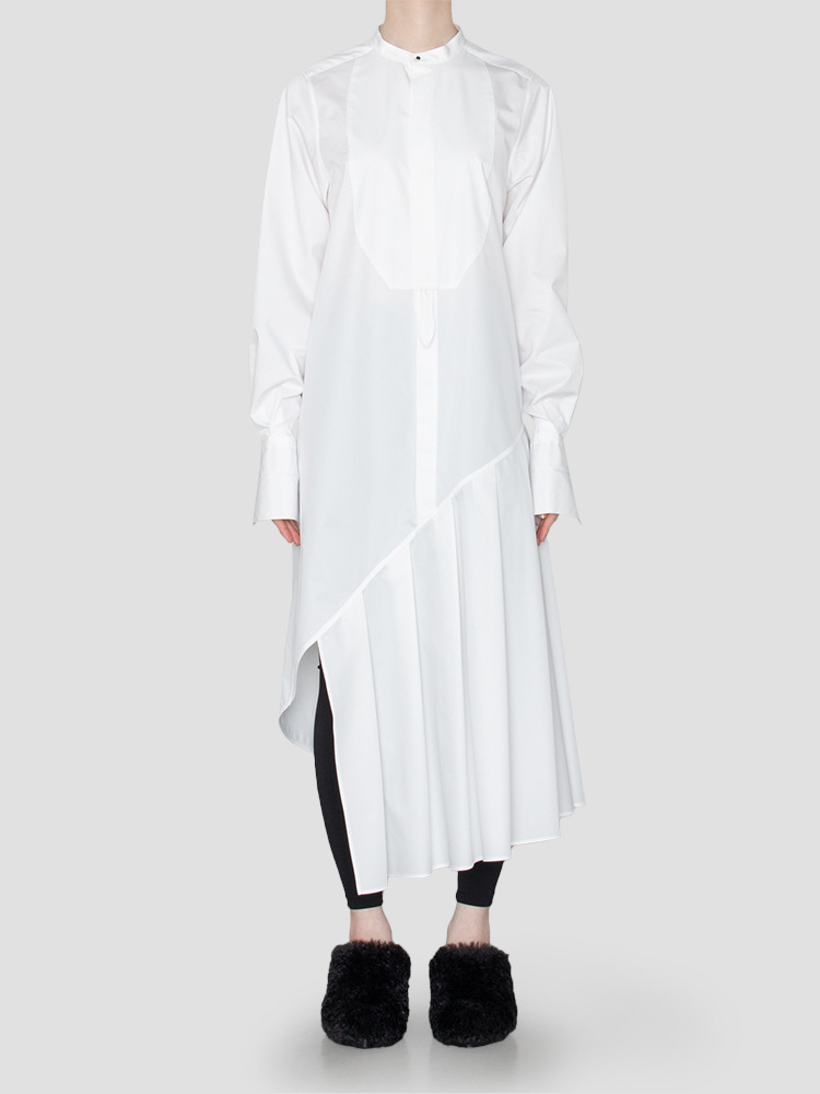 WHITE T/C BOSAM SHIRT DRESS  하이크(HYKE) 화이트 T/C 부점 셔츠 드레스 - 아데쿠베
