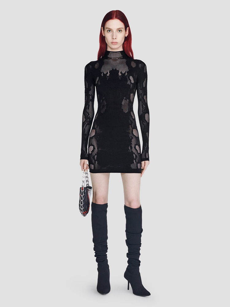 BLACK SEAMLESS COBRA LACE DRESS  디온 리(DION LEE) 블랙 심리스 코브라 레이스 드레스 - 아데쿠베