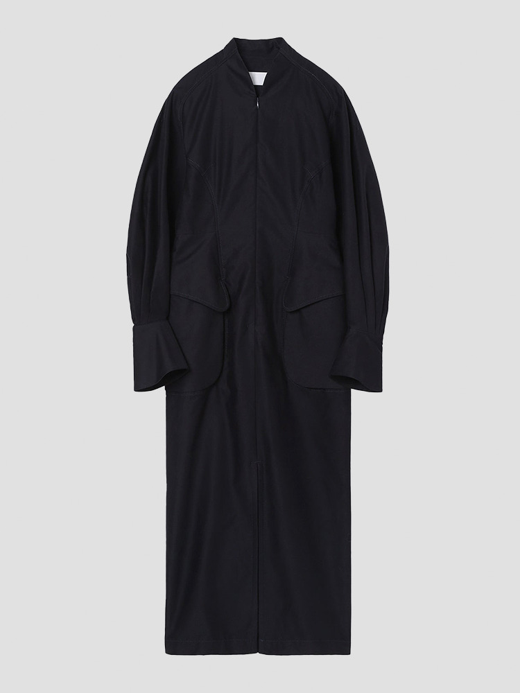 NAVY BRUSHED COTTON PEPLUM DRESS  마메 쿠로구치 네이비 브러쉬 코튼 페플럼 드레스 - 아데쿠베