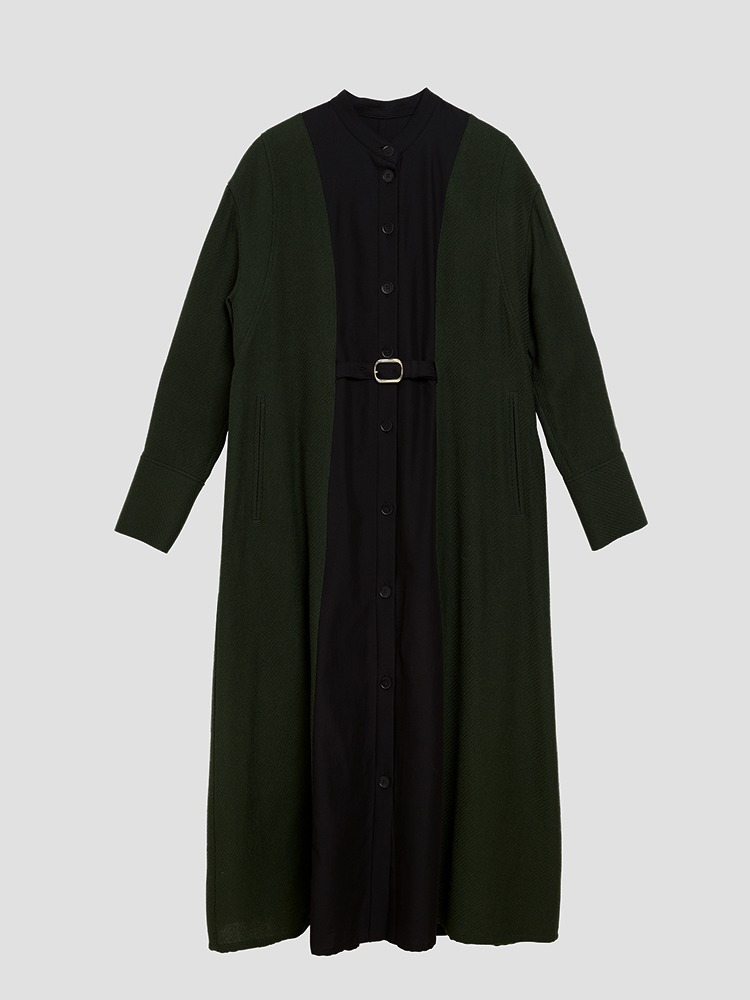 GREEN BLACK FELINE BLOCK DRESS  아키라나카 그린 블랙 펠린 블록 드레스 - 아데쿠베