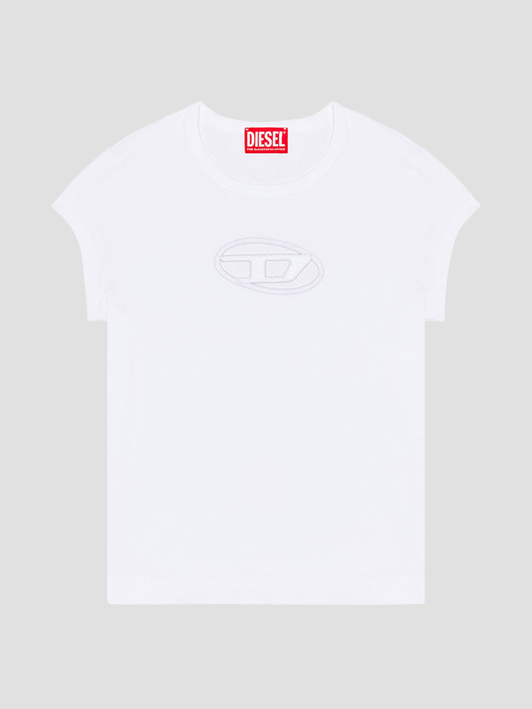 WHITE ANGIE PEEKABOO LOGO T-SHIRT  디젤(DIESEL) 화이트 피카부 로고 티셔츠 - 아데쿠베