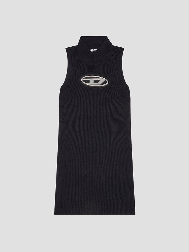 BLACK ONERVA CUT OUT LOGO PLAQUE SHORT DRESS  디젤(DIESEL) 블랙 컷아웃 로고 플라크 숏 드레스 - 아데쿠베