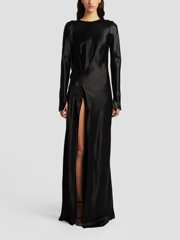 BLACK PALLADIUM LONG SLEEVE TUCK DRESS  크리스토퍼 에스버 블랙 팔라듐 롱 슬리브 턱 드레스 - 아데쿠베