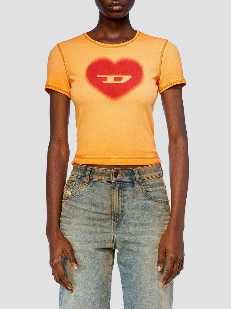 ORANGE ELE WATERCOLOUR HEART D T-SHIRT  디젤(DIESEL) 오렌지 하트-D 티셔츠 - 아데쿠베