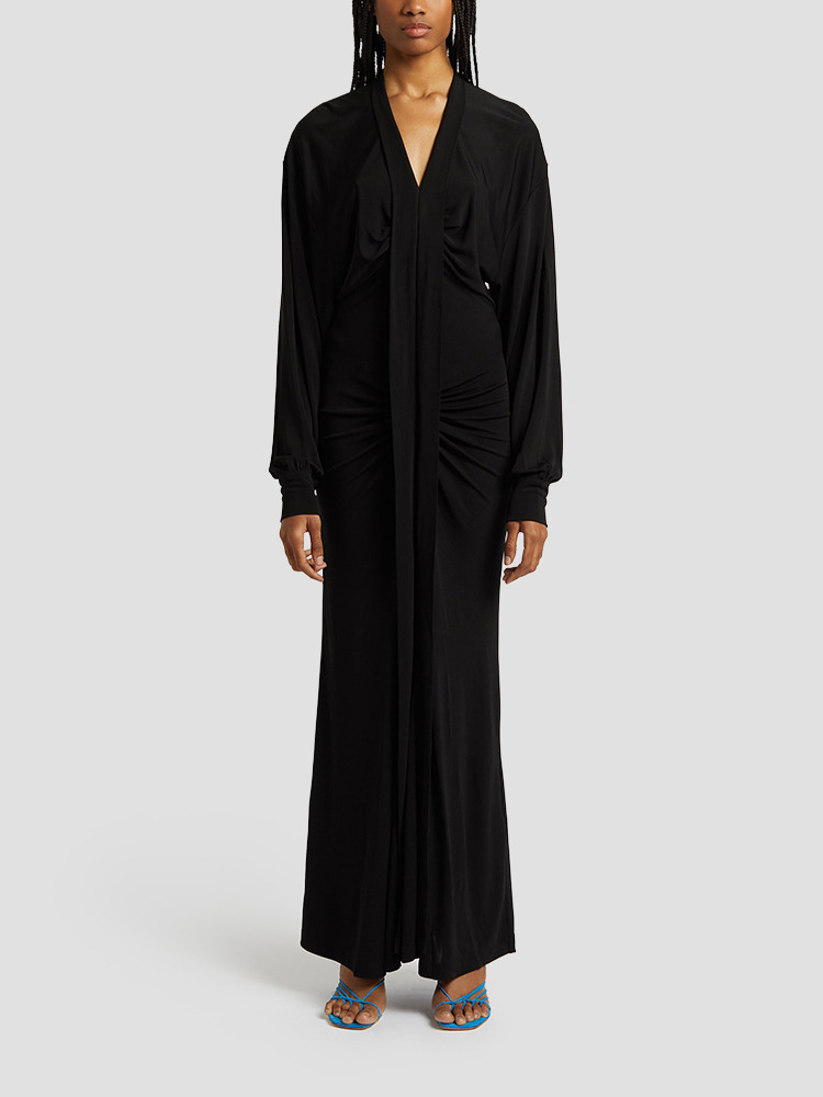 BLACK CARVED LONG SLEEVE SPLIT DRESS  크리스토퍼 에스버 블랙 카브 롱 슬리브 스플릿 드레스 - 아데쿠베