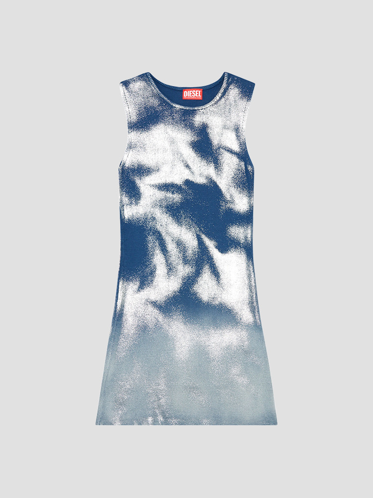 BLUE IDONY METALLIC EFFECT SHORT KNIT DRESS  디젤(DIESEL) 블루 메탈릭 이펙트 숏 니트 드레스 - 아데쿠베