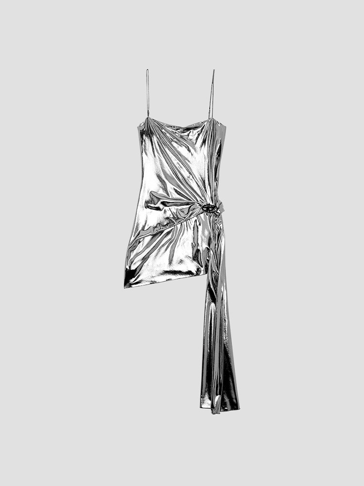 SILVER BLAS SHORT METALLIC DRESS  디젤(DIESEL) 실버 숏 메탈릭 드레스 - 아데쿠베