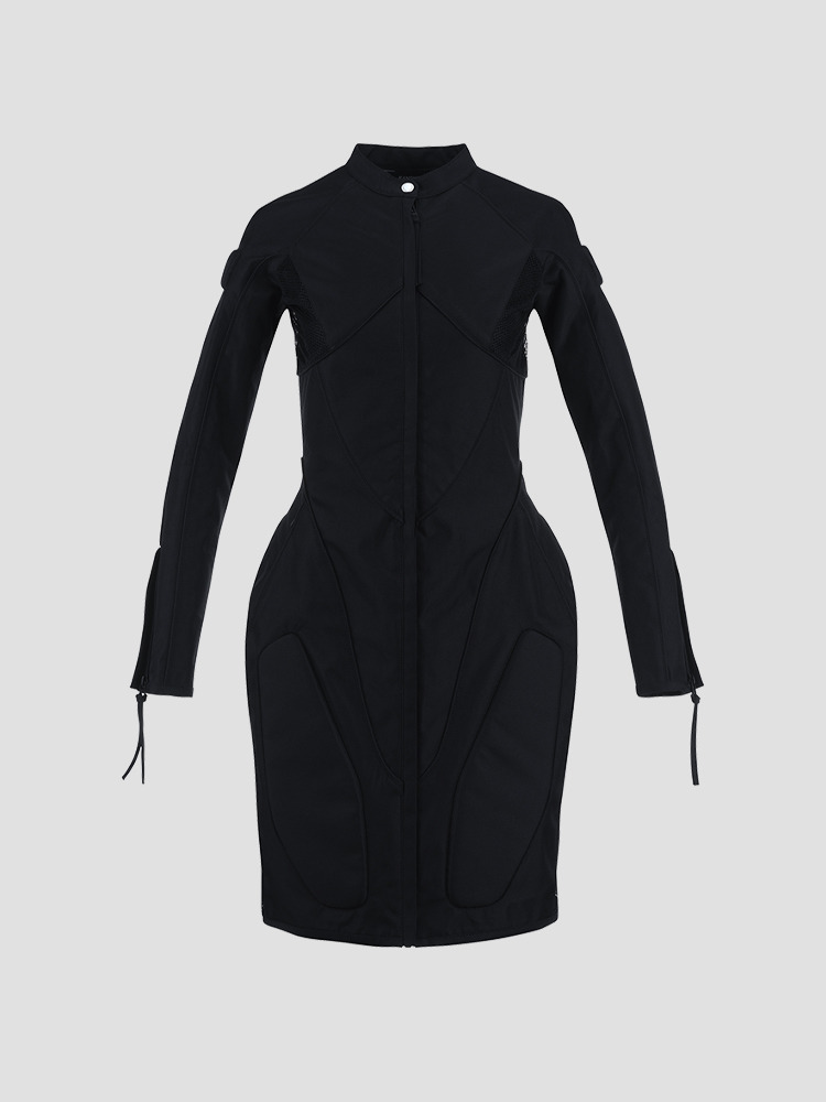 BLACK EMBOSSED BIKER ZIP-UP DRESS  강혁(KANGHYUK) 블랙 엠보스 바이커 집업 드레스 - 아데쿠베