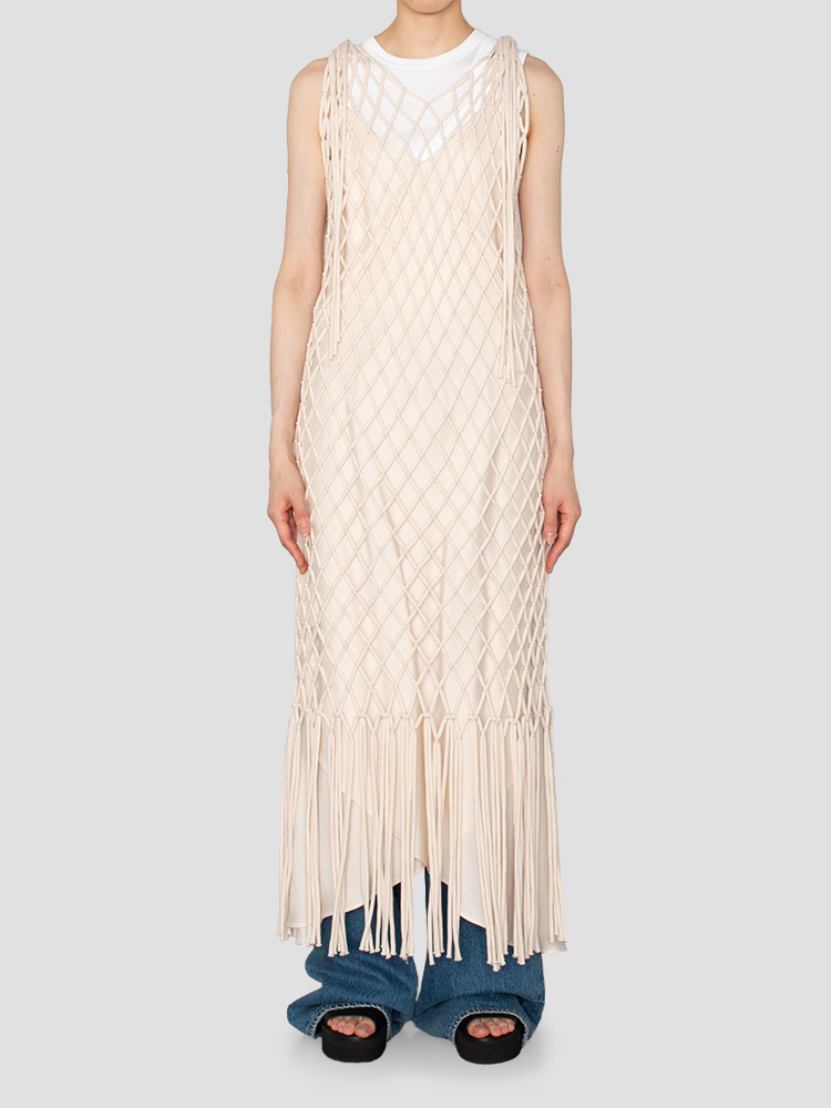 CREAM ROPE NET DRESS  하이크(HYKE) 크림 로프 네트 드레스 - 아데쿠베