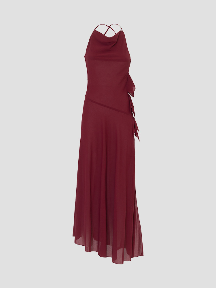 CARMINE RED SANGRIA CREPE CHIFFON DRESS  라케트 카마인 레드 상그리아 크레이프 쉬폰 드레스 - 아데쿠베