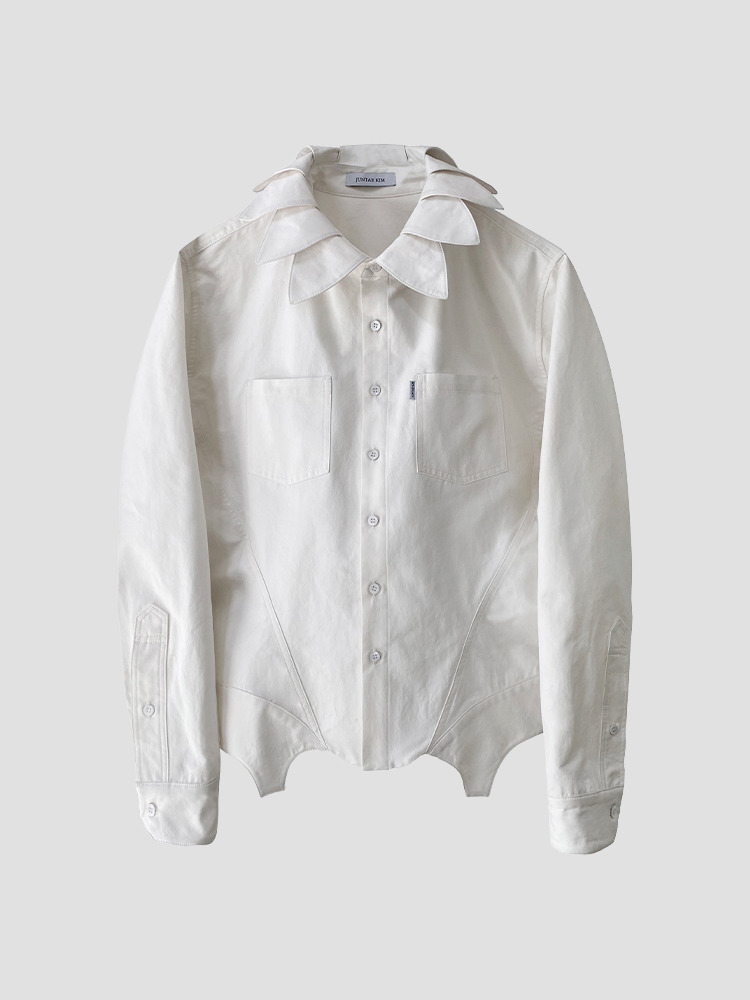 WHITE PETAL COLLAR CORSET SHIRTS  준태 킴 화이트 페탈 칼라 코르셋 셔츠 - 아데쿠베