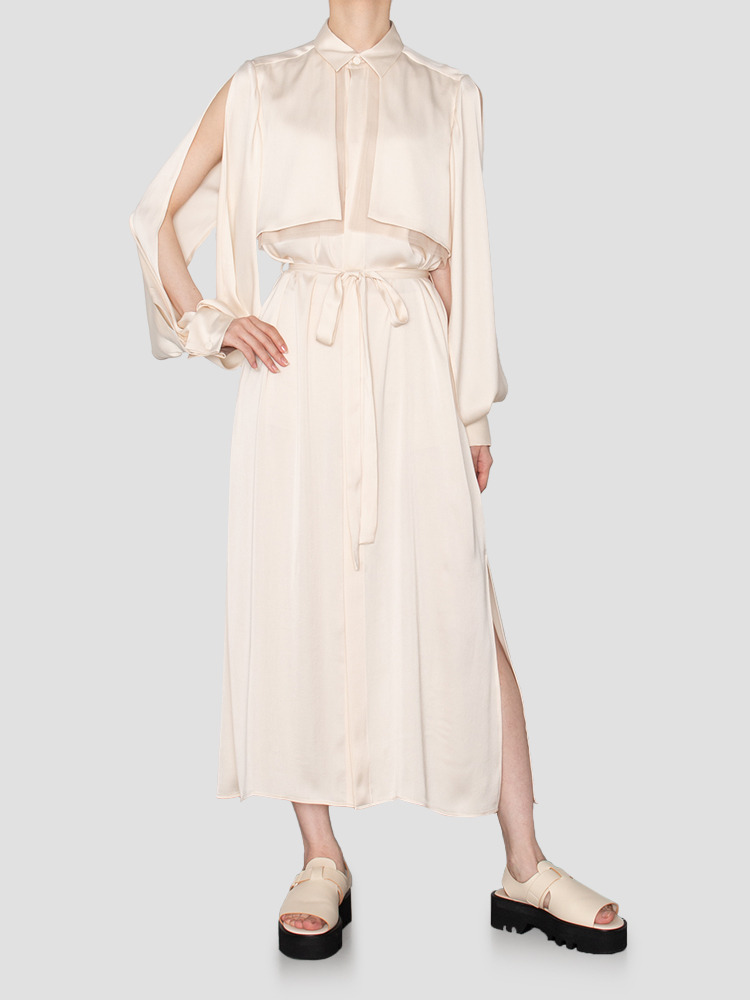 CREAM SATIN DRESS  하이크(HYKE) 크림 새틴 드레스 - 아데쿠베
