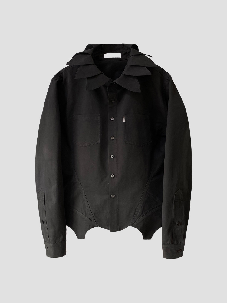 BLACK PETAL COLLAR CORSET SHIRTS  준태 킴 블랙 페탈 칼라 코르셋 셔츠 - 아데쿠베