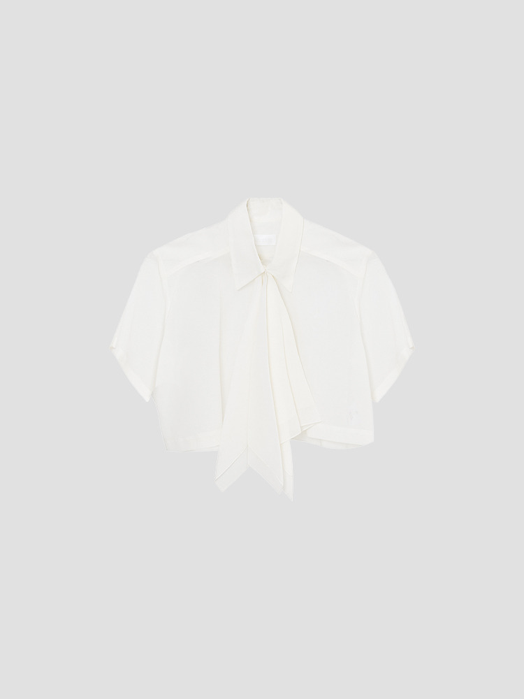 OFF WHITE NAPKIN CROPPED ORGANZA SHIRT  라케트 오프 화이트 냅킨 크롭 오간자 셔츠 - 아데쿠베