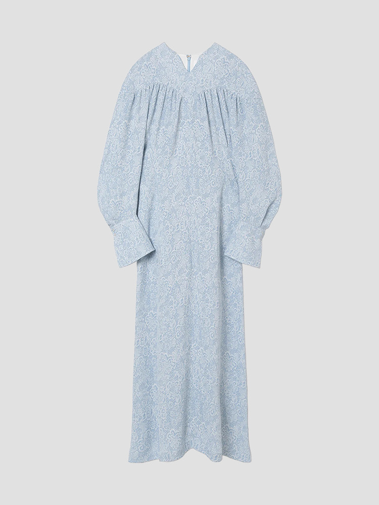 BLUE FLORAL JACQUARD DRESS  마메 쿠로구치 블루 플로럴 자카드 드레스 - 아데쿠베