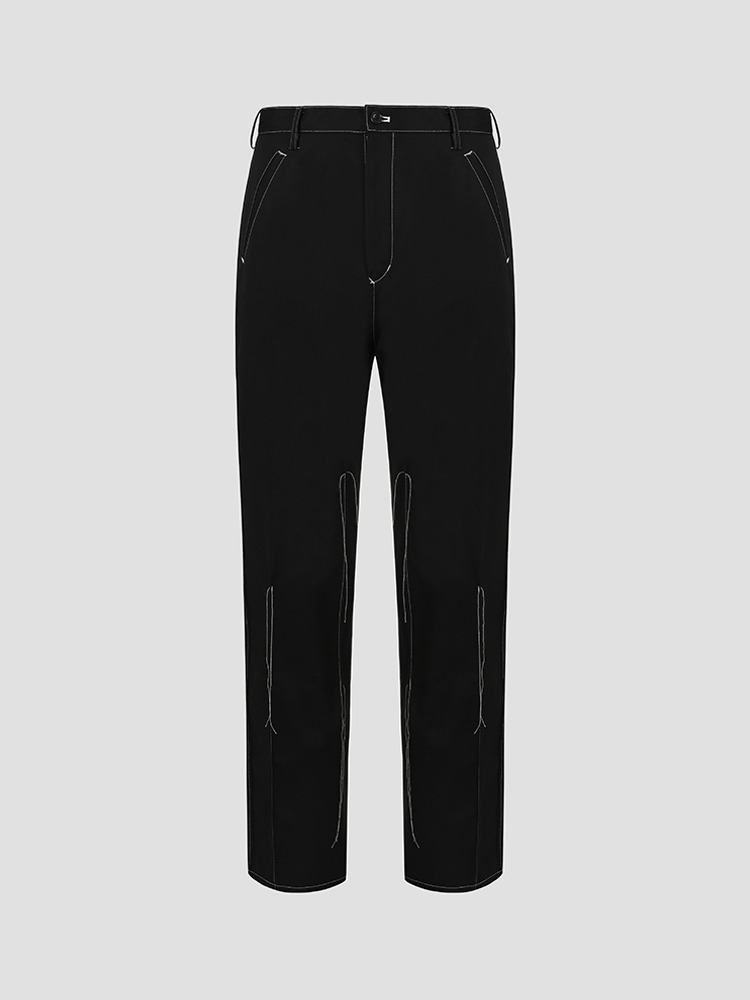 BLACK COLOR MATCHING STITCH PICKING SEWING PANTS  설밤 블랙 컬러 매칭 스티치 피킹 소잉 팬츠 - 아데쿠베