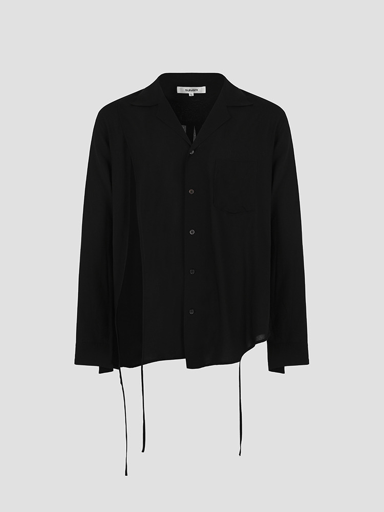BLACK OPEN COLLAR PIPING SHIRTS  설밤 블랙 오픈 칼라 파이핑 셔츠 - 아데쿠베