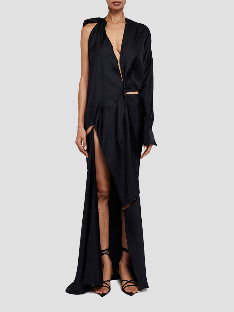 BLACK DETACHABLE FLUIDE LONG DRESS  보야로브스카야 블랙 플루이드 롱 드레스 - 아데쿠베