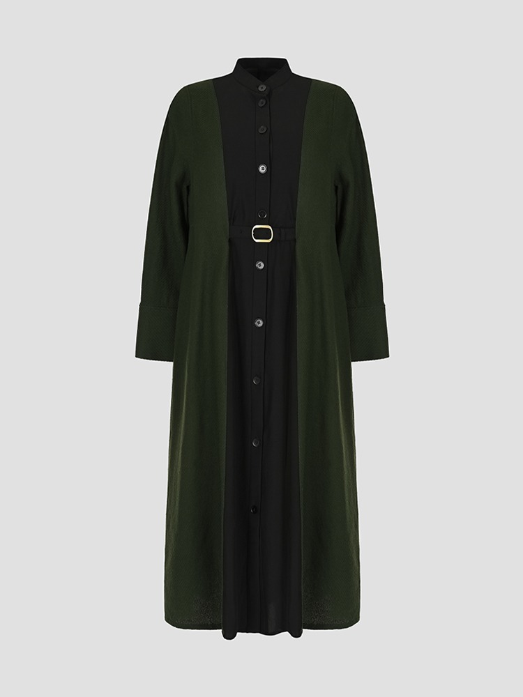 GREEN BLACK FELINE BLOCK DRESS  아키라나카 그린 블랙 펠린 블록 드레스 - 아데쿠베