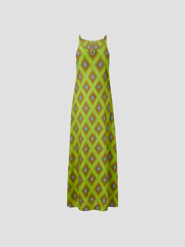 OLIVE MOVEMENT PRINT LONG DRESS  한킴 올리브 프린트 롱 드레스 - 아데쿠베