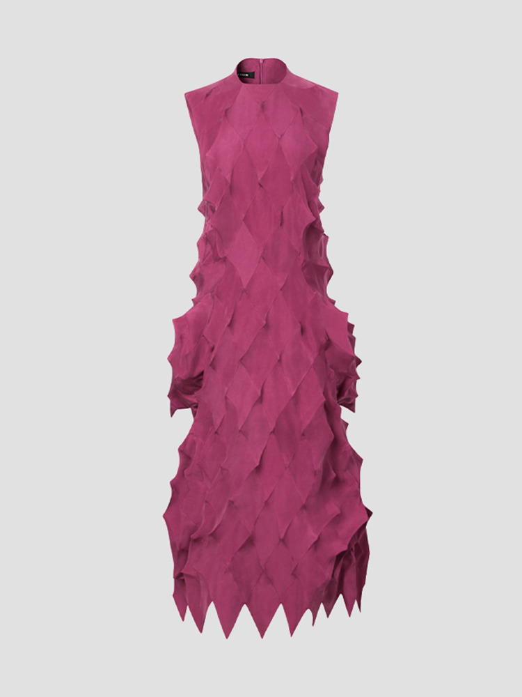 ROSE PINK 3D GRID PATCHWORK LONG DRESS  한킴 로즈 핑크 패치워크 롱 드레스 - 아데쿠베