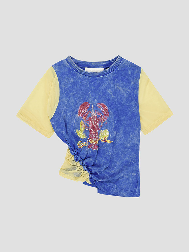 BLUE “LUCID” SMOCKED GRAPHIC T-SHIRT  폰더럴 블루 스모크 그래픽 티셔츠 - 아데쿠베
