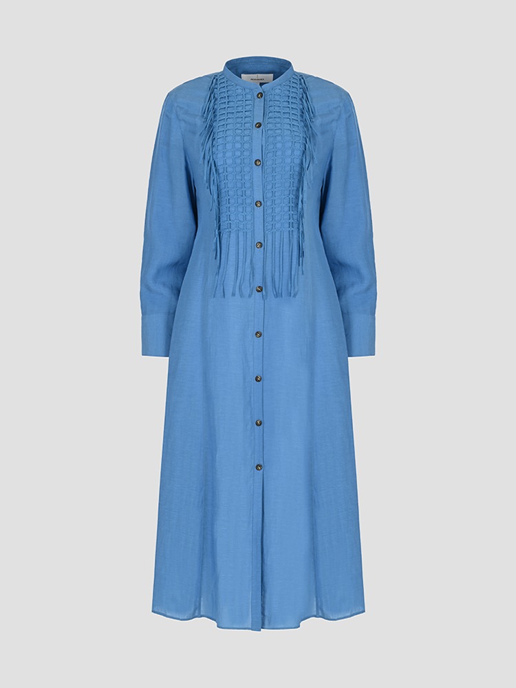 BLUE LOUISA PLAID FRINGE DRESS  아키라 나카 블루 루이자 플레이드 프린지 드레스 - 아데쿠베