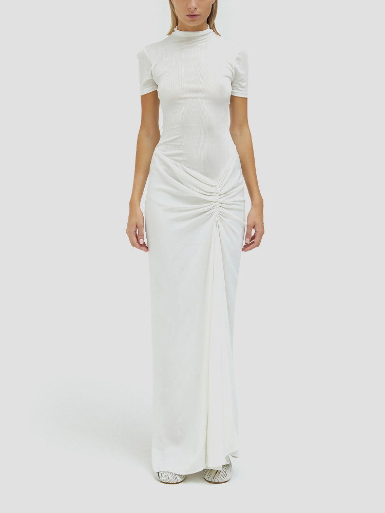 WHITE FUSION RUCHED T-SHIRT DRESS  크리스토퍼 에스버 화이트 퓨전 러치드 티셔츠 드레스 - 아데쿠베